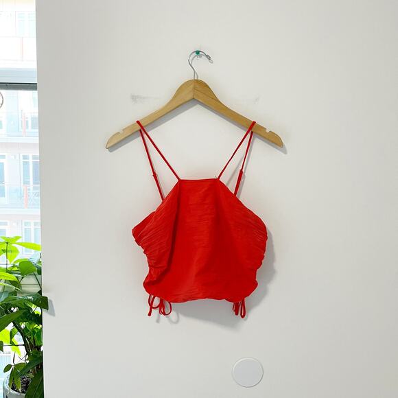 Urban Outfitters Orange Smocked Tie Crop Top Size Large - Picture 1 of 6